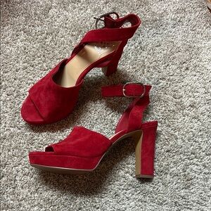 Vince Camuto Red Suede Block Heels